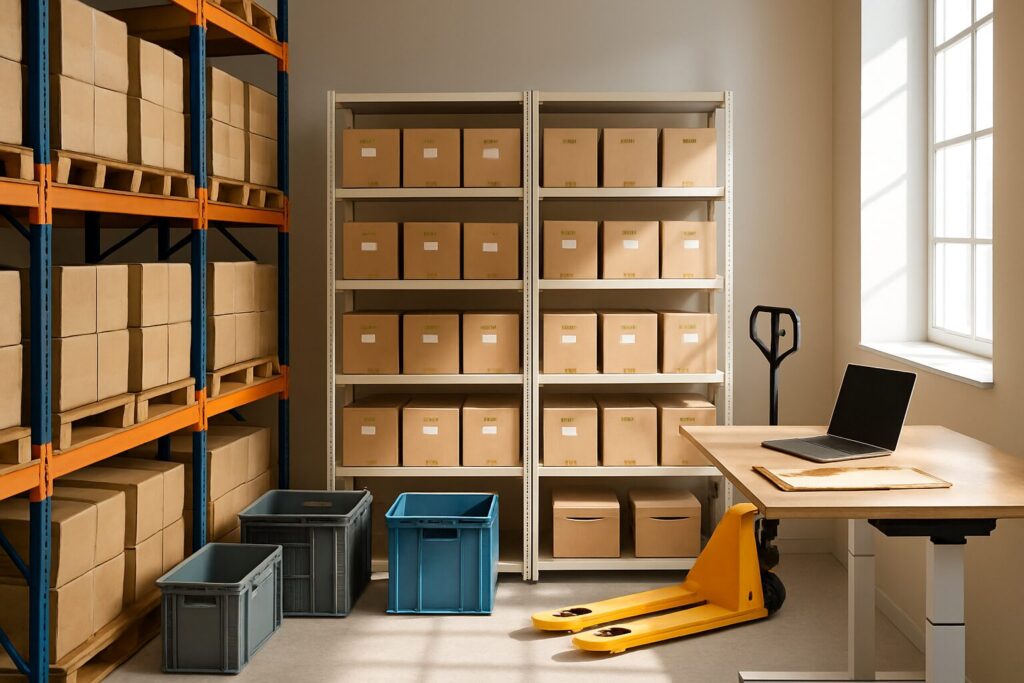Entrepôt et bureau avec transpalette